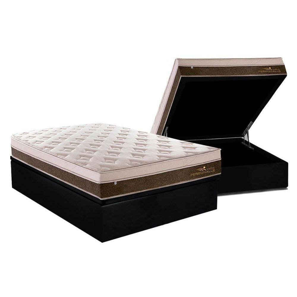 Conjunto Box Baú Casal: Colchão Molas Plumatex MasterPocket Ensacadas Personalle + Base CRC Suede Black(138x188)
