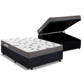 Conjunto Box Baú Casal: Colchão Espuma Ortobom D33 Light Saúde + Base CRC Suede Black(138x188)