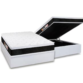Conjunto Box Baú Casal: Colchão Espuma Castor D45 Black e White Air Euro Pillow + Base CRC Courano White(138x188)