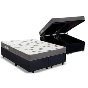 Conjunto Box Baú King: Colchão Espuma Ortobom D33 Light Saúde + Base CRC Suede Black(186x198)