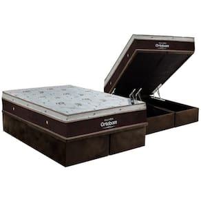 Cama Box Baú King: Colchão Molas Ensacadas Ortobom SuperPocket Sleep King Látex + Base CRC Suede Brown(186x198)