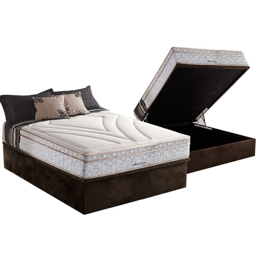 Conjunto Box Baú Casal: Colchão Molas Herval Maxspring American + Base CRC Suede Brown(138x188)