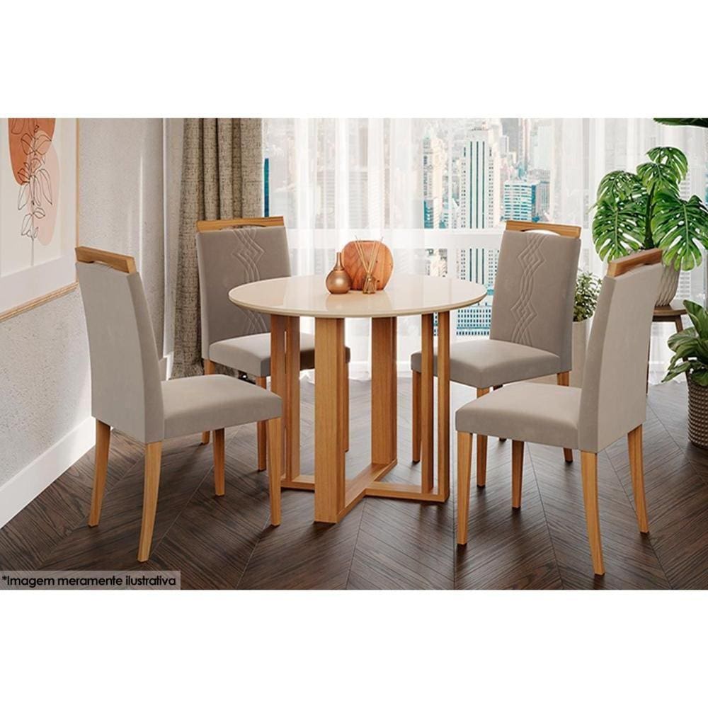Sala de Jantar Completa Flora Tampo Madeirado c/ Vidro 93cm e 4 Cadeiras Laura Nature/OW/Joli - Cimol