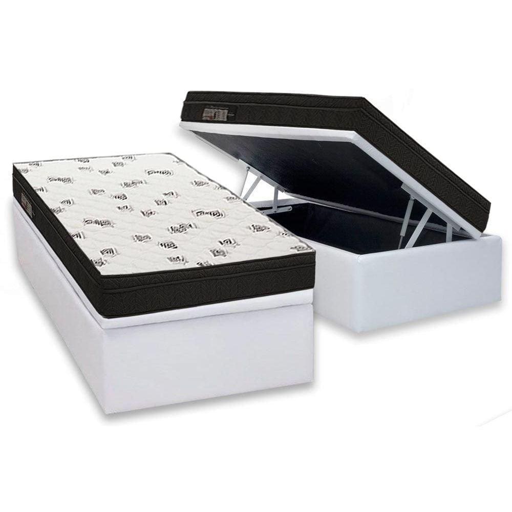 Conjunto Box Baú Solteiro: Colchão Espuma Ortobom D45 Light Saúde OrtoPillow + Base CRC Courano White(88x188)