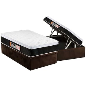Conjunto Box Baú Solteiro: Colchão Espuma Castor D45 Black e White Air Euro Pillow + Base CRC Suede Brown(88x188)