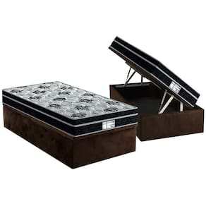 Conjunto Box Baú Solteiro: Colchão Molas Probel Prolastic ProDormir Born + Base CRC Suede Brown(88x188)