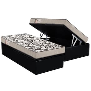 Conjunto Box Baú Solteiro: Colchão Espuma Ortobom D26 Physical Ultra Resistente + Base CRC Suede Black(88x188)