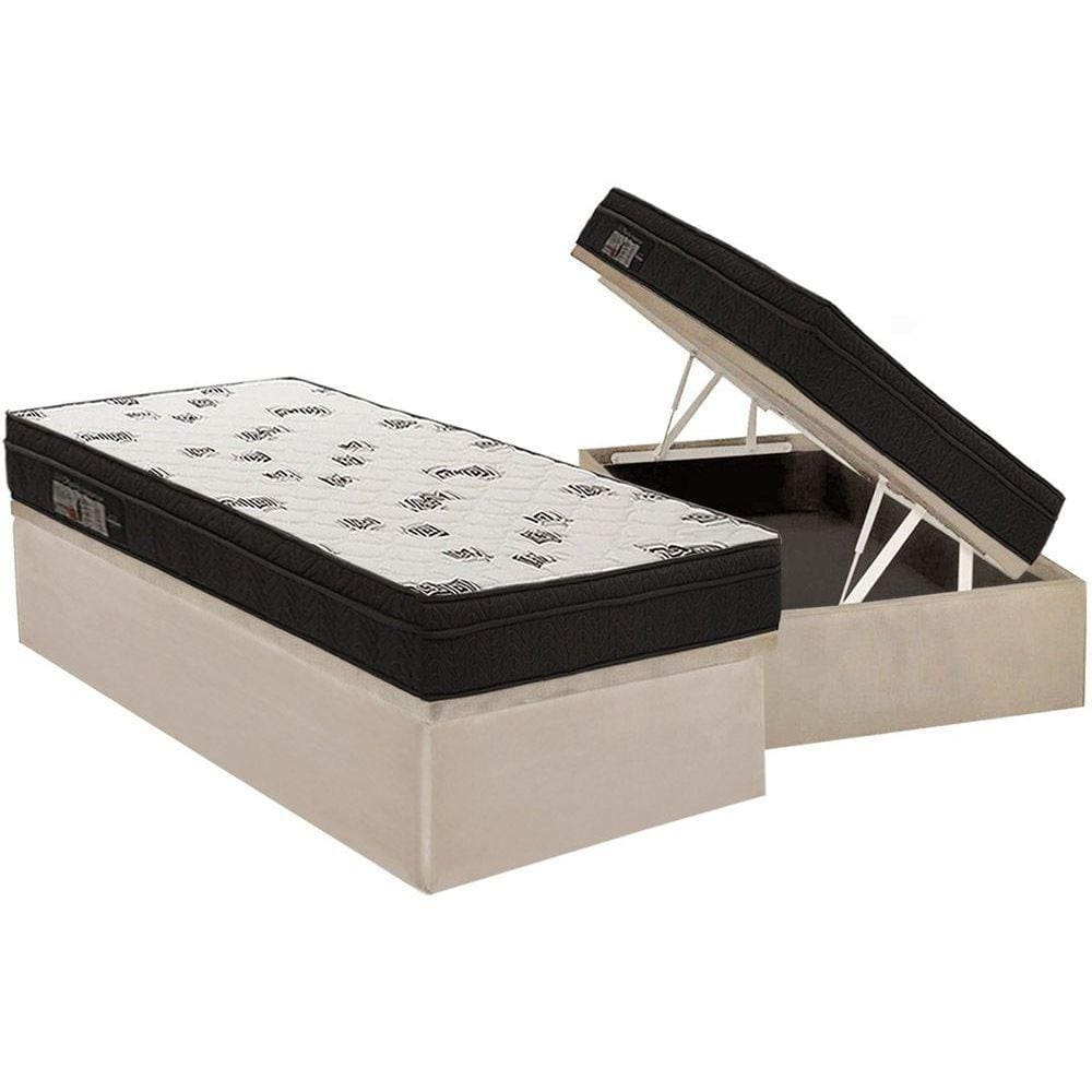 Conjunto Box Baú Solteiro: Colchão Espuma Ortobom D45 Ligh Saúde Ortopillow + Base CRC Suede Clean(88x188)