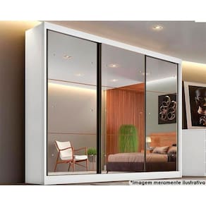 Guarda Roupa Casal 3 Portas de Correr e 6 Gavetas c/ Espelho Passion Plus Branco - Novo Horizonte