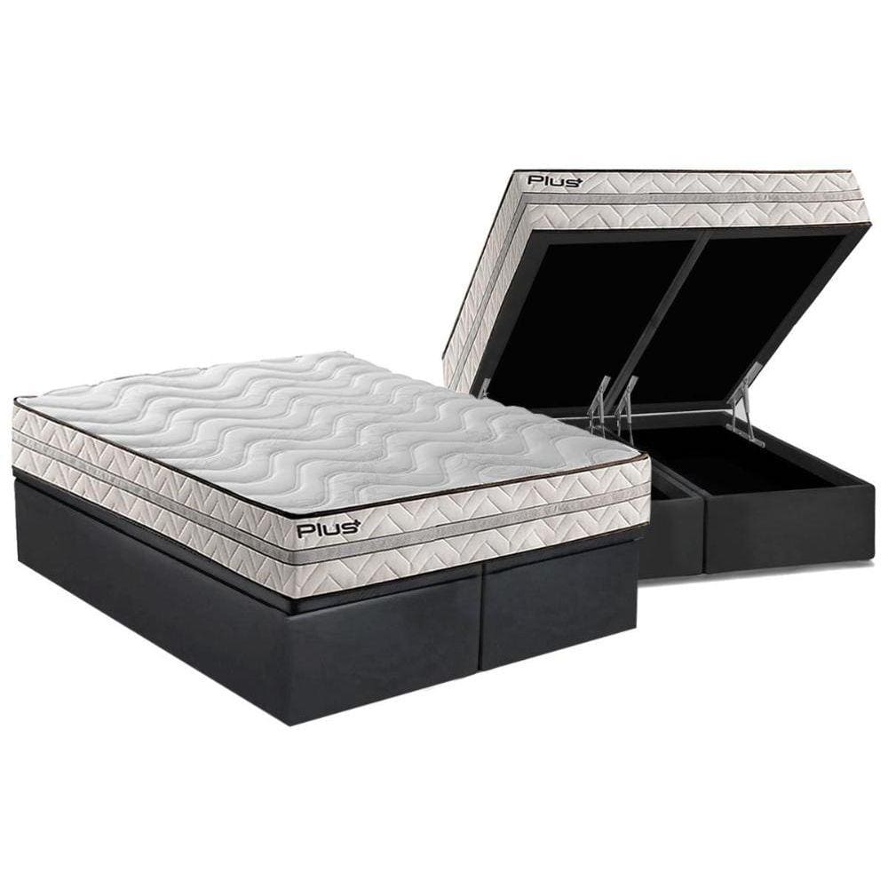 Conjunto Box Baú Casal: Colchão Espuma Paropas D33 Pasquale Plus Euro Pillow + Base CRC Suede Grey(138x188)