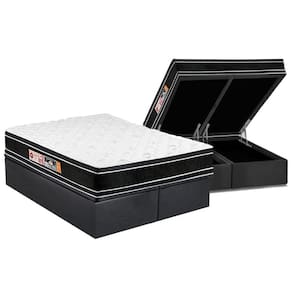 Conjunto Box Baú Queen: Colchão Espuma Castor D33 Black e White Air Double Face Euro Pillow + Base CRC Suede Gray(158x198)