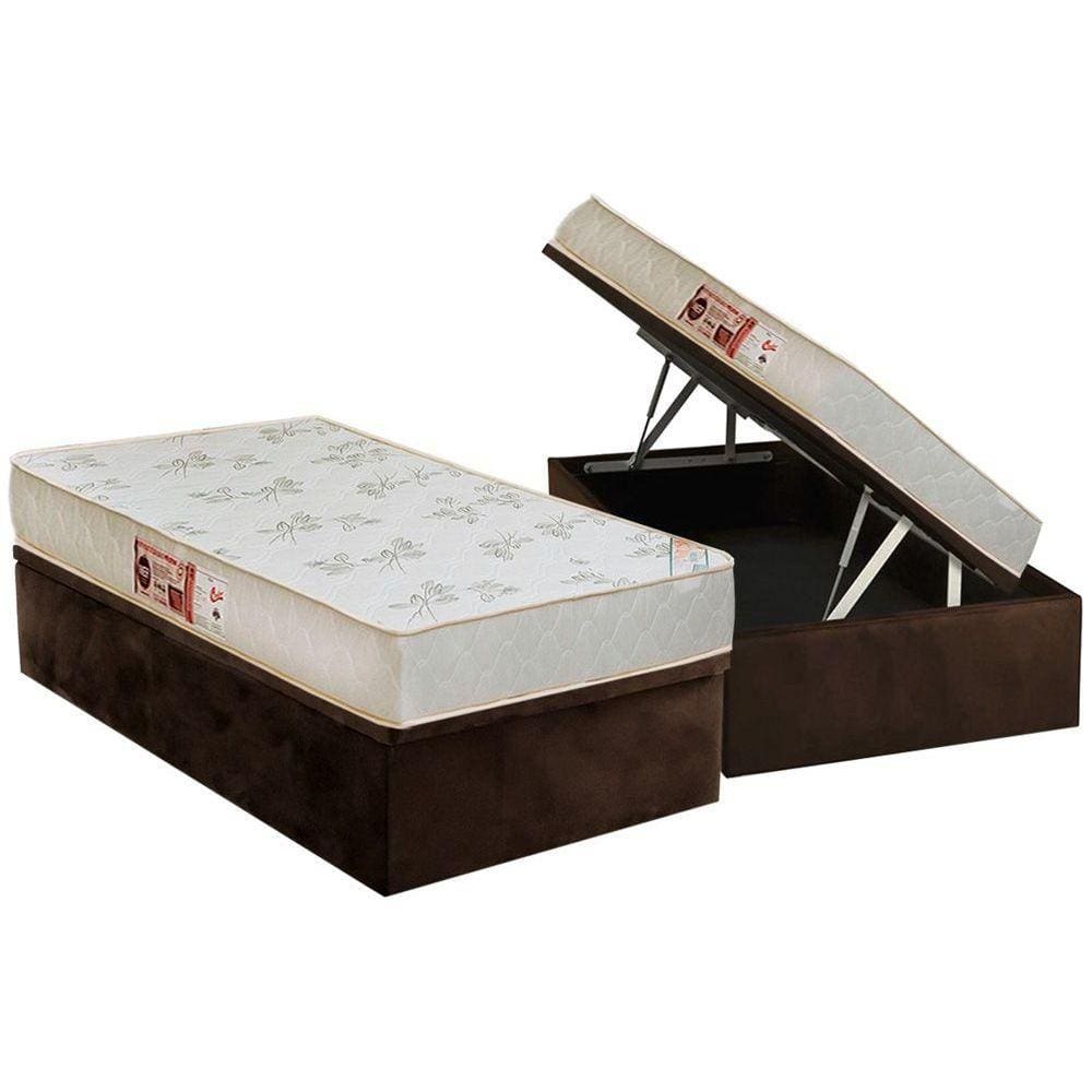 Conjunto Box Baú Solteiro: Colchão Espuma Castor D33 Sleep Max Relax + Base CRC Suede Brown(88x188)