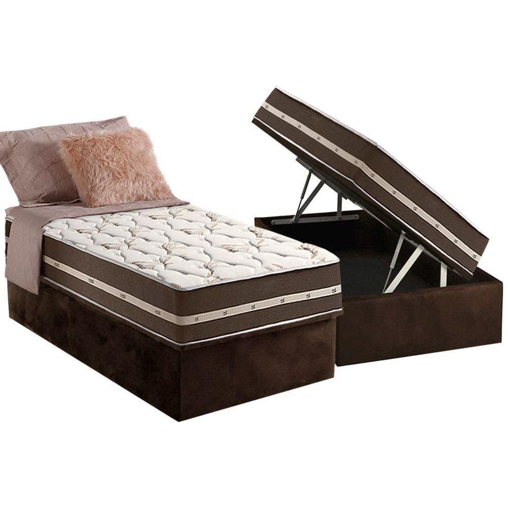 Conjunto Box Baú Solteiro: Colchão Molas Anjos Superlastic Classic + Base CRC Suede Brown(88x188)