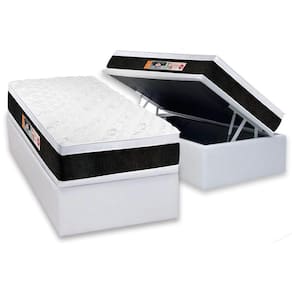 Conjunto Box Baú Solteiro: Colchão Espuma Castor D45 Black e White Air Euro Pillow + Base CRC Courano White(88x188)