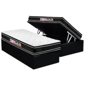 Conjunto Box Baú Solteiro: Colchão Espuma Castor D33 Black e White Air Euro Pillow + Base CRC Suede Black(88x188)