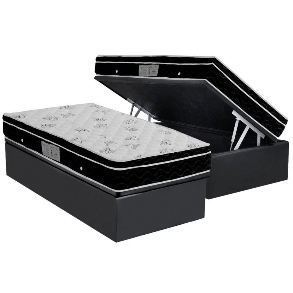 Conjunto Box Baú Solteiro: Colchão Molas Ortobom Nanolastic Physical + Base CRC Suede Gray(88x188)