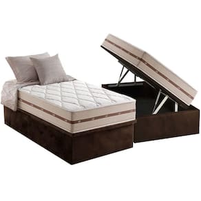 Conjunto Box Baú Solteiro: Colchão Molas Anjos MasterPocket Ensacadas Classic + Base CRC Suede Brown(88x188)