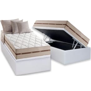Conjunto Box Baú Solteiro: Colchão Molas Anjos MasterPocket Ensacadas Classic + Base CRC Courano White(88x188)