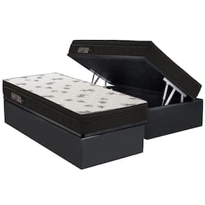 Conjunto Box Baú Solteiro: Colchão Espuma Ortobom D45 Light Saúde Ortopillow + Base CRC Suede Black(88x188)