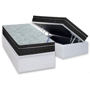 Conjunto Box Baú Solteiro: Colchão Molas Ortobom Nanolastic Light + Base CRC Courano White(88x188)