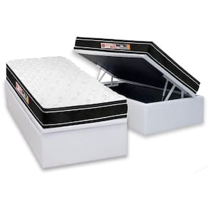 Conjunto Box Baú Solteiro: Colchão Espuma Castor D33 Black e White Air Double Face Euro Pillow + Base CRC Courano White(88x188)