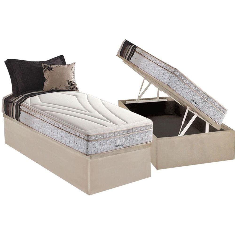 Conjunto Box Baú Solteiro: Colchão Molas Herval Maxspring American + Base CRC Suede Clean(88x188)