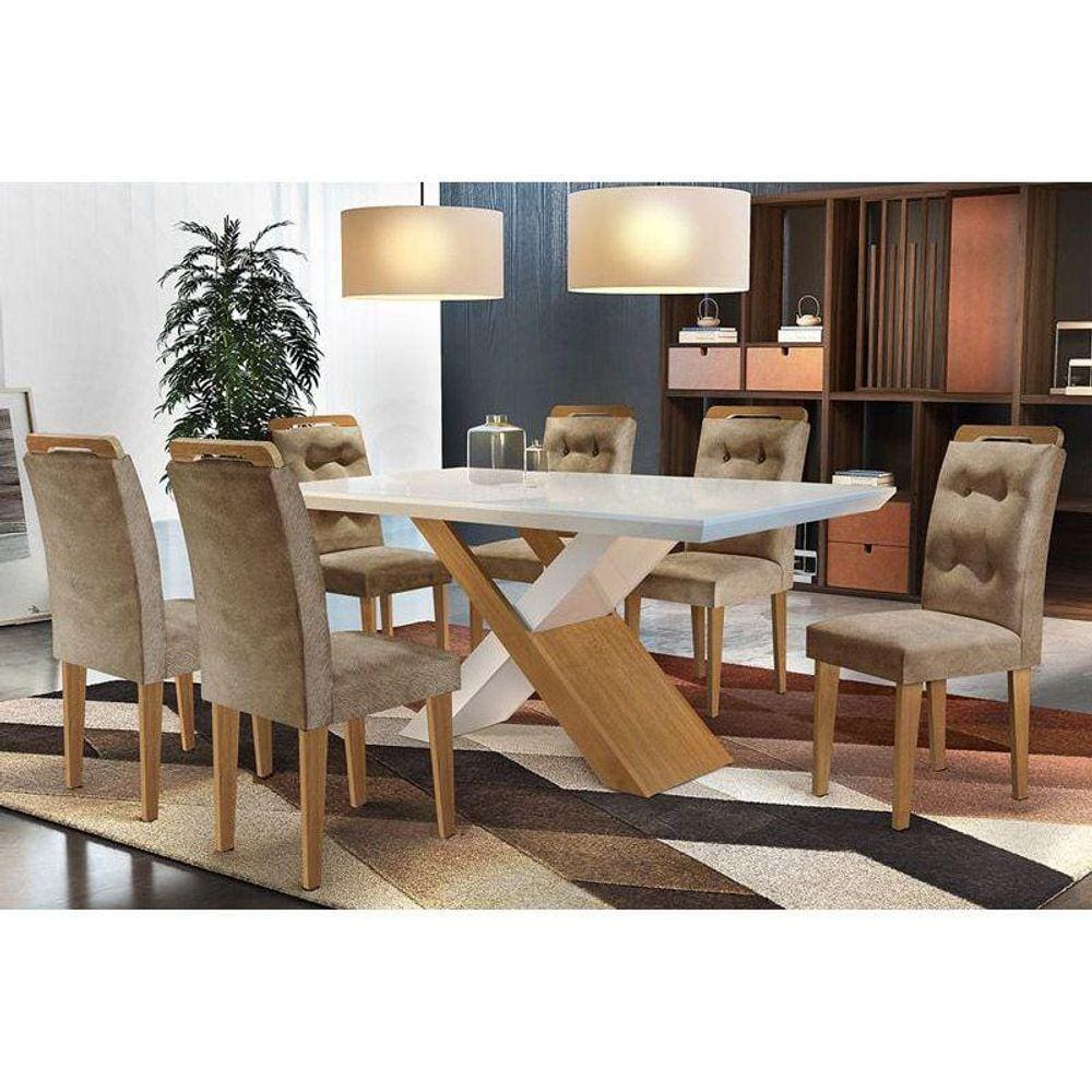 Sala de Jantar Completa Imperatriz c/ Tampo Madeirado Canto Reto 180cm + 6 Cadeiras Imperatriz Imbuia/Chocolate Capuccino - Rufato