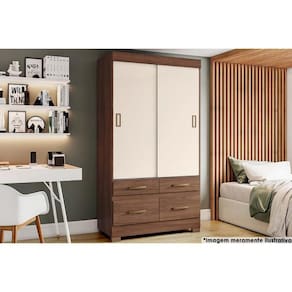 Guarda Roupa 2 Portas de Correr e 4 Gavetas Briz BE25 Castanho/Off White - Henn