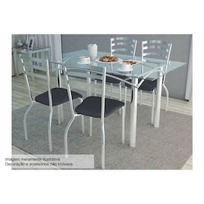 Sala de Jantar Completa Elba c/ Tampo Vidro 120cm + 4 Cadeiras Portugal Cromada - Assento Preto 110 - Kappesberg