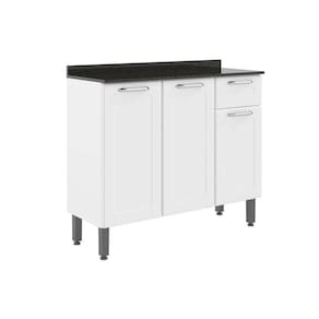 Balcão de Cozinha Modulado Dona Maria 6173 3 Portas 1 Gaveta c/ Tampo e Pés Branco - Bertolini