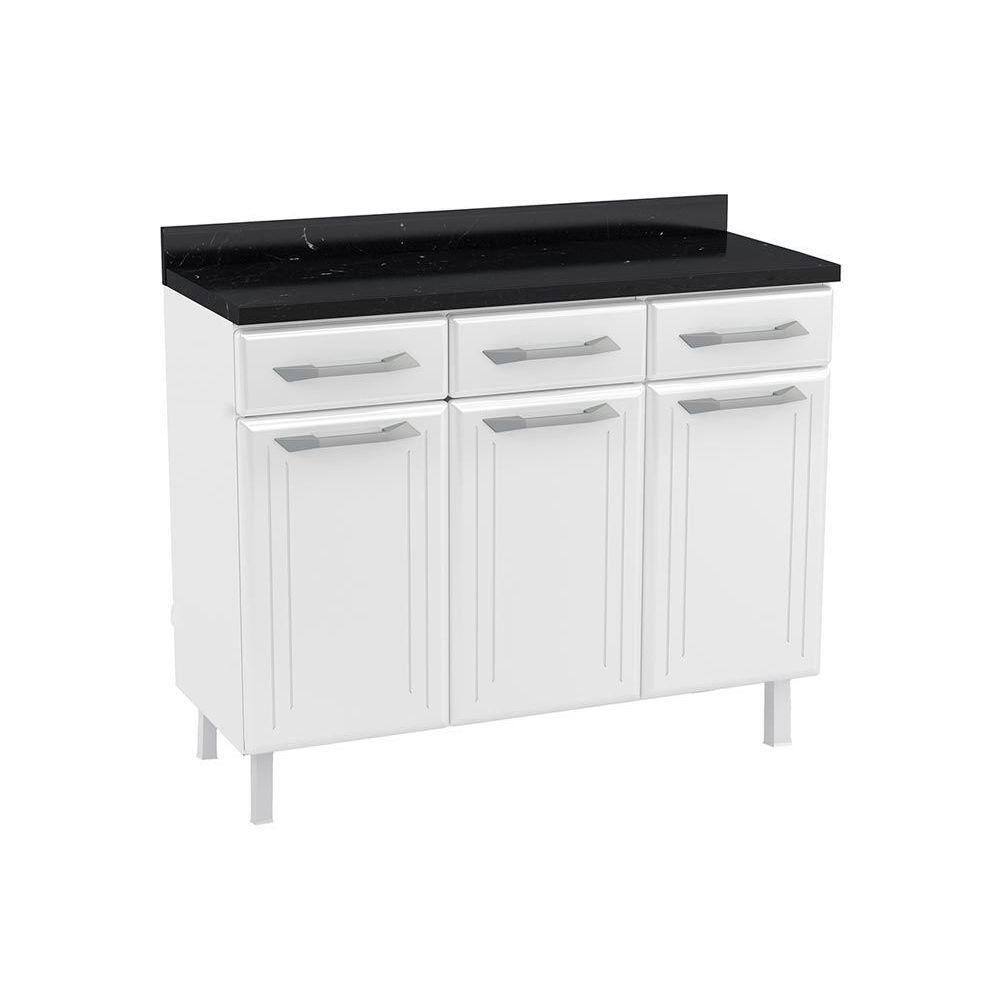 Módulo Cozinha Telasul Topázio Balcão 3 Portas e 3 Gavetas c/Tampo 105cm Branco
