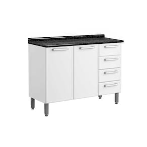 Balcão de Cozinha Modulado Gourmet 2 Portas e 4 Gavetas c/Tampo Branco - Bertolini