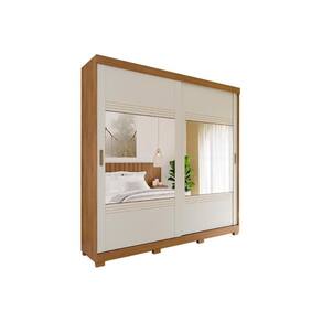 Guarda Roupa 2 Portas de Correr e 4 Gavetas ec/ 2 Espelhos e Pés Blumenau Avelã/Off White - Panan