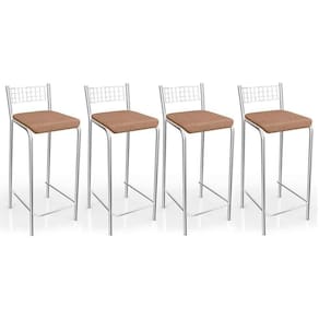 Kit 4 Banqueta de Cozinha Gênova 1B705CR 4 Un Cromado/Linho Capuccino - Kappesberg