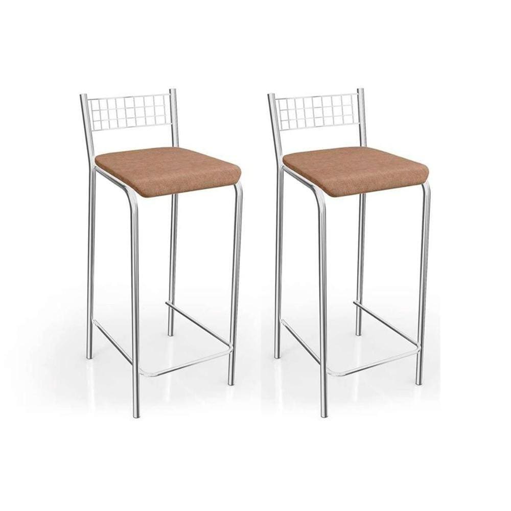 Kit 2 Banquetas Sala Jantar Gênova 1B705CR 2 Un Cromado/Linho Capuccino - Kappesberg