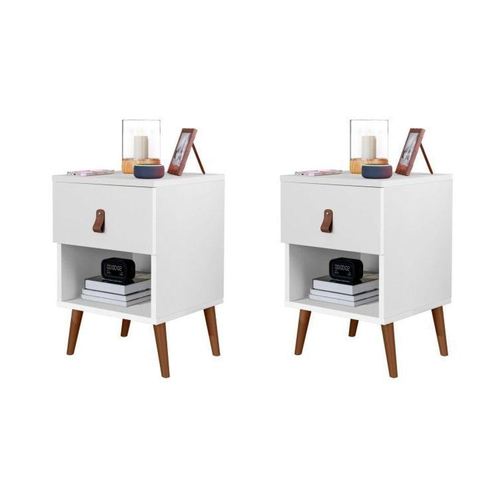 Mesas de Cabeceira Retrô Larissa Yescasa Branco