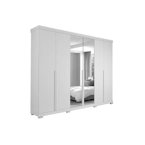 Guarda Roupa Casal 6 Portas e 6 Gavetas c/ Espelho e Pés Guarapari Branco - Panan