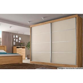 Guarda Roupa Casal Verona Plus c/4 Gavetas e 2 Portas de Correr Amêndoa/Off White - Europa