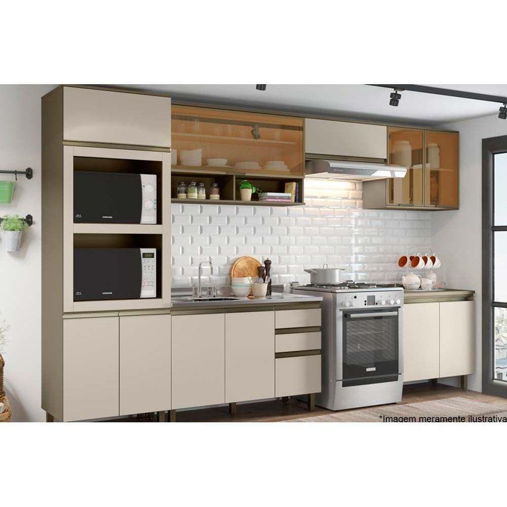 Kit de Cozinha Modulada 8 Peças Connect (3 Armários + 2 Balcões + 1 Paneleiro + 2 Complementos) C8P13 Duna/Cristal - Henn