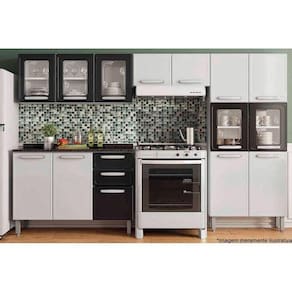 Kit de Cozinha Modulada 4 Peças Evidence (2 Armários + 1 Balcão + 1 Paneleiro) C4P56 Branco/Preto - Bertolini