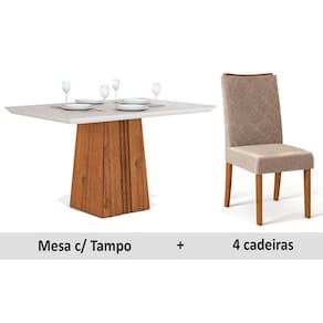 Sala de Jantar Completa Itália c/ Tampo Madeirado c/ Vidro 120cm + 4 Cadeiras Golden Terrara/OW/Kraft - DJ Móveis
