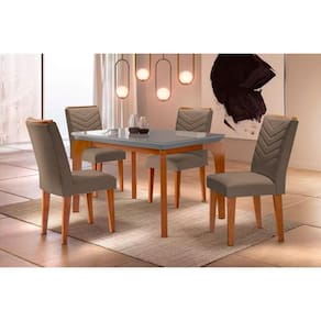 Sala de Jantar Completa Londrina Tampo Madeirado c/ Vidro 120cm + 4 Cadeiras Londrina Imbuia/Chocolate Capuccino - Rufato