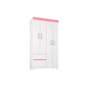 Guarda Roupa Solteiro 4 Portas e 2 Gavetas Lotus Flex Branco/Rosa - Demóbile