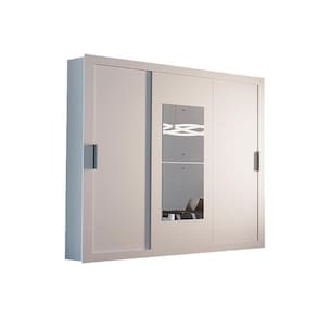 Guarda Roupa 3 Portas de Correr e 4 Gavetas c/ Espelho Veneza Premium Branco - Rufato