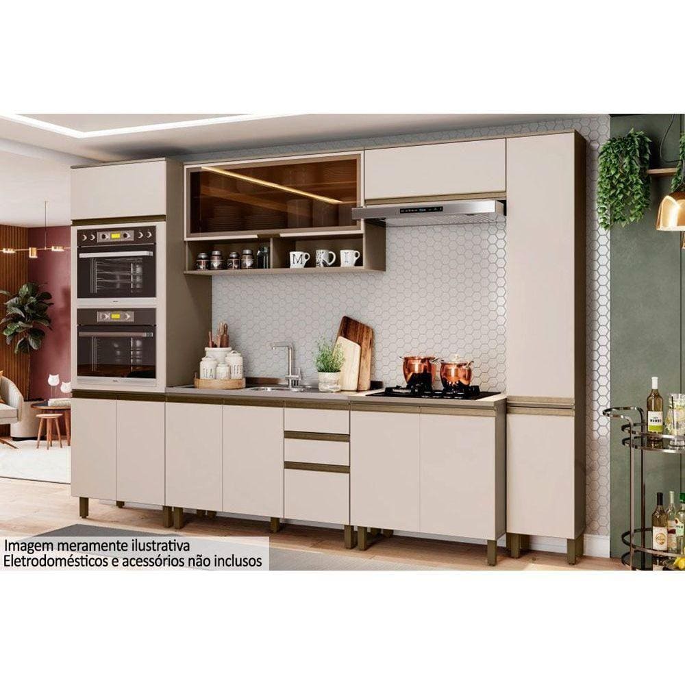Cozinha Completa Connect 8 Peças (2 Armários + 2 Balcões + 2 Paneleiros + 2 Complementos) C8P12 Duna/Cristal - Henn