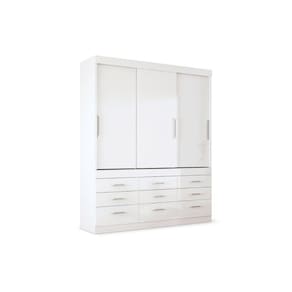 Guarda Roupa Solteiro 3 Portas de Correr e 9 Gavetas Click 3.9 Branco - Santos Andirá