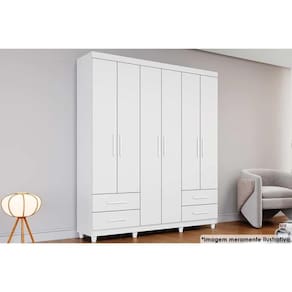 Guarda Roupa Solteiro 6 Portas e 4 Gavetas Canadá Branco - Conquista