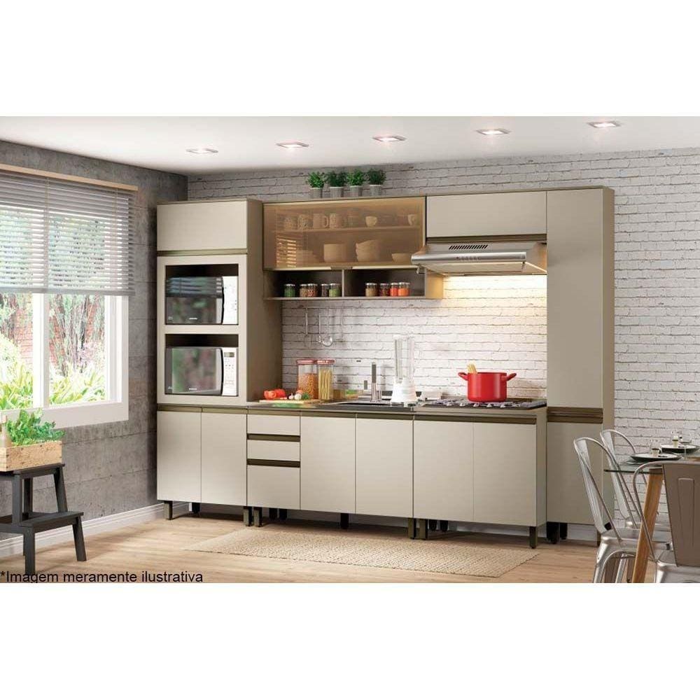 Cozinha Modulada Completa Connect 8 Peças (2 Armários + 2 Balcões + 2 Paneleiros + 2 Complementos) C8P14 Duna/Cristal - Henn