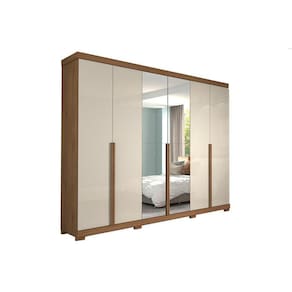 Guarda Roupa 6 Portas e 6 Gavetas c/ Espelho e Pés Guarapari Avelã/Off White - Panan