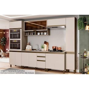 Cozinha Modulada Henn Connect  8 Peças (2 Armários + 2 Balcões + 2 Paneleiros + 2 Complementos) C8P12 Duna/Cristal